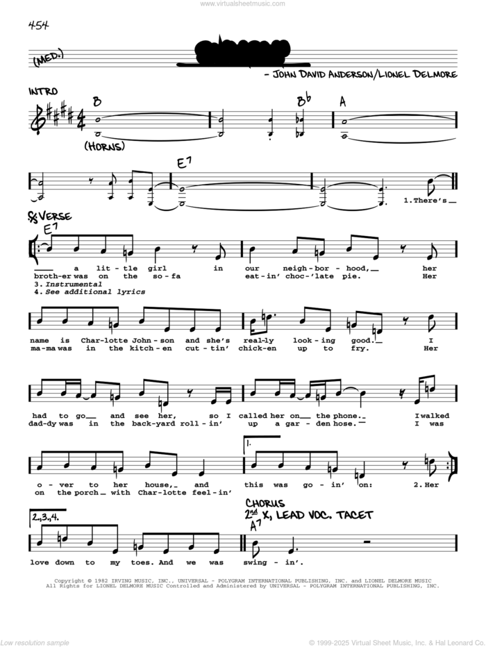 Swingin' sheet music for voice and other instruments (real book with lyrics) by John Anderson, John David Anderson and Lionel Delmore, intermediate skill level