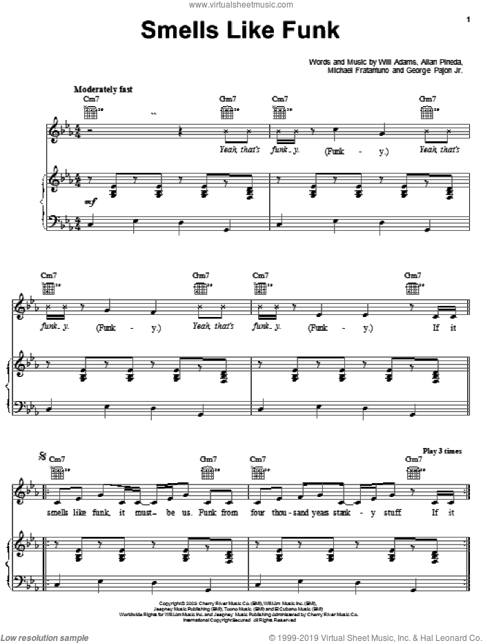 Smells Like Funk sheet music for voice, piano or guitar by Black Eyed Peas, Allan Pineda, Michael Fratantuno and Will Adams, intermediate skill level