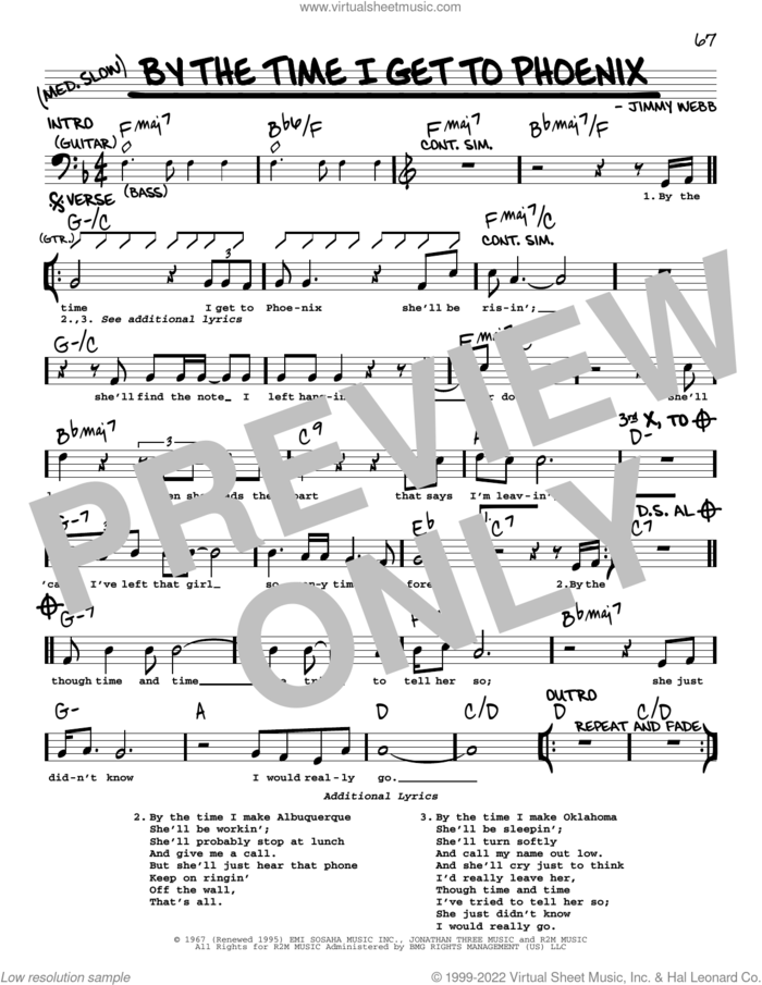 By The Time I Get To Phoenix sheet music for voice and other instruments (real book with lyrics) by Glen Campbell, Isaac Hayes and Jimmy Webb, intermediate skill level