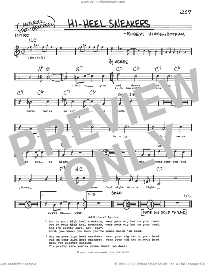 Hi-Heel Sneakers sheet music for voice and other instruments (real book with lyrics) by Tommy Tucker, Stevie Wonder and Robert Higginbotham, intermediate skill level