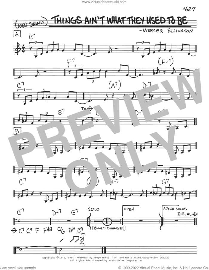 Things Ain't What They Used To Be sheet music for voice and other instruments (real book with lyrics) by Mercer Ellington, intermediate skill level