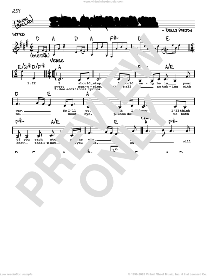 I Will Always Love You sheet music for voice and other instruments (real book with lyrics) by Dolly Parton and Whitney Houston, wedding score, intermediate skill level