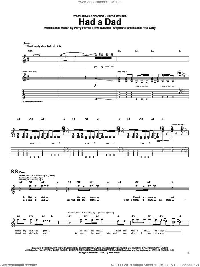 Had A Dad sheet music for guitar (tablature) by Jane's Addiction, Dave Navarro, Perry Farrell and Stephen Perkins, intermediate skill level