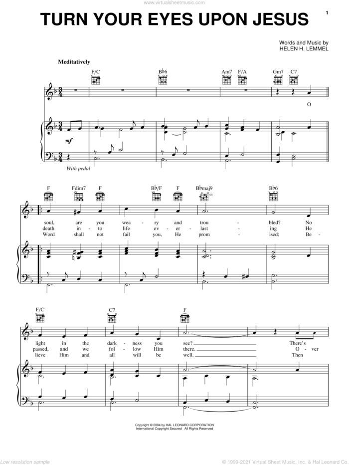 Turn Your Eyes Upon Jesus sheet music for voice, piano or guitar by Newsboys, Nathan DiGesare and Helen H. Lemmel, intermediate skill level