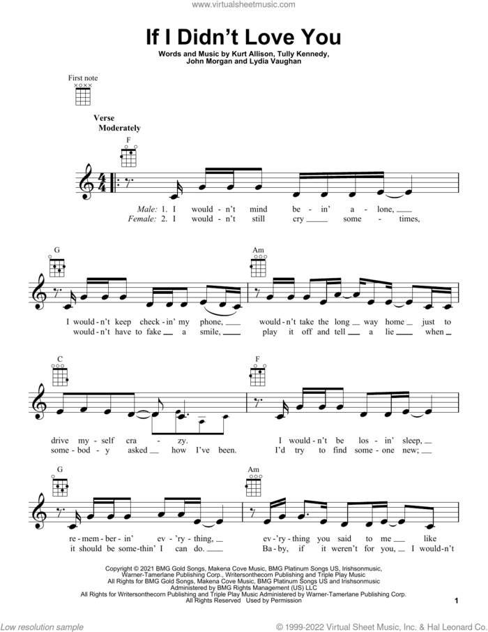 If I Didn't Love You sheet music for ukulele by Jason Aldean & Carrie Underwood, John Morgan, Kurt Allison, Lydia Vaughan and Tully Kennedy, intermediate skill level