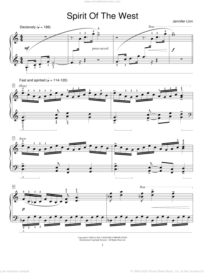 Spirit Of The West sheet music for piano solo (elementary) by Jennifer Linn and Miscellaneous, beginner piano (elementary)