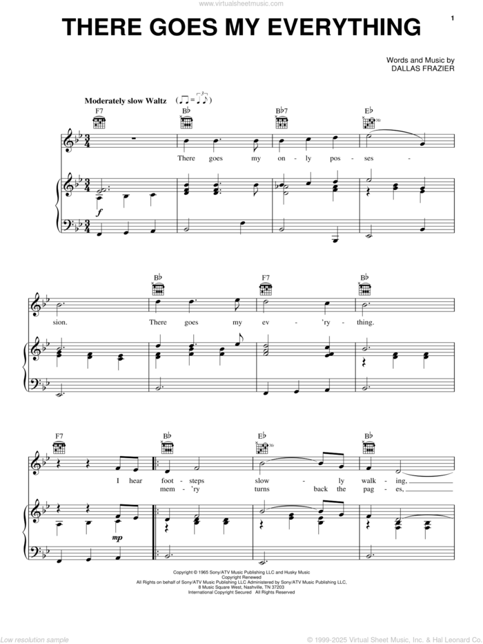 There Goes My Everything sheet music for voice, piano or guitar by Elvis Presley, Engelbert Humperdinck, Jack Greene and Dallas Frazier, intermediate skill level