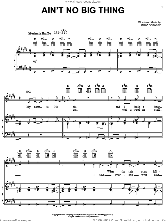 Ain't No Big Thing sheet music for voice, piano or guitar by Chaz Bosarge, intermediate skill level