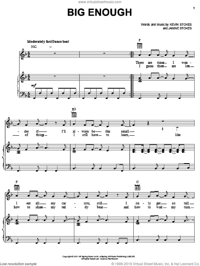 Big Enough sheet music for voice, piano or guitar by Kevin Stokes and Janine Stokes, intermediate skill level