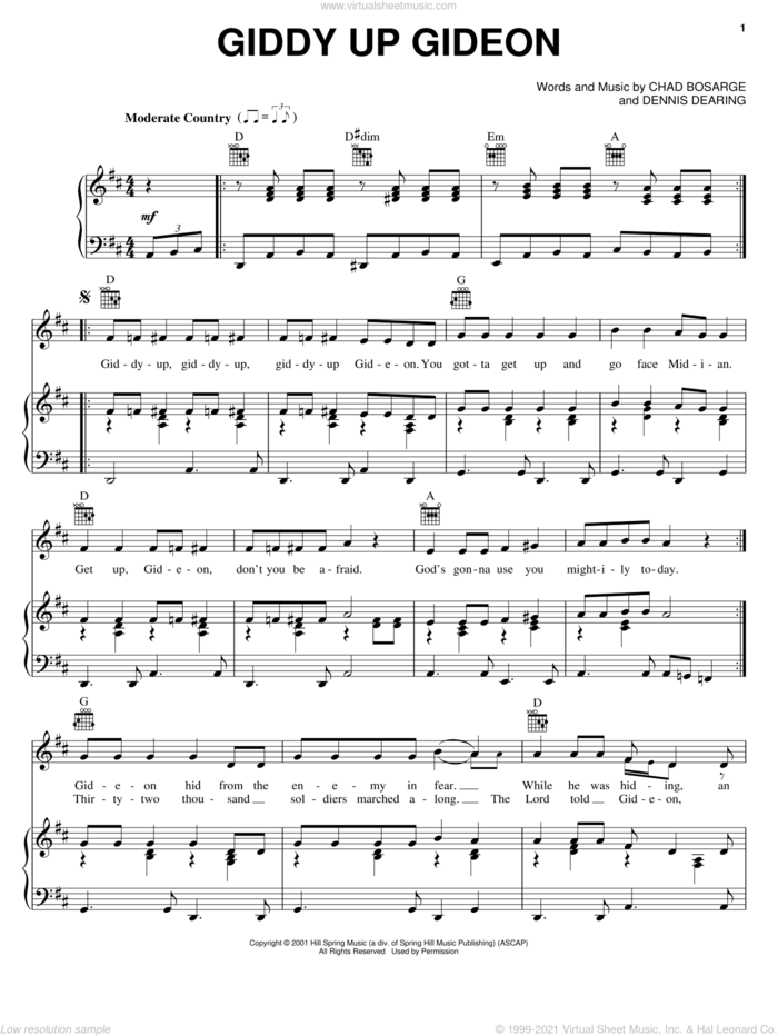 Giddy Up Gideon sheet music for voice, piano or guitar by Chaz Bosarge and Dennis Dearing, intermediate skill level