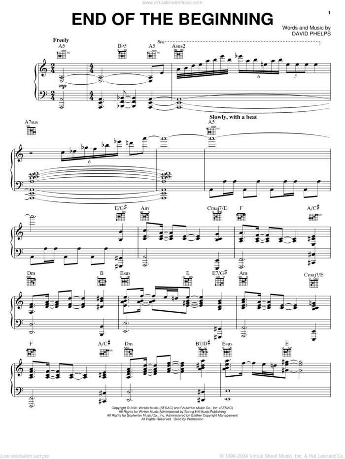 End Of The Beginning sheet music for voice, piano or guitar by David Phelps, intermediate skill level