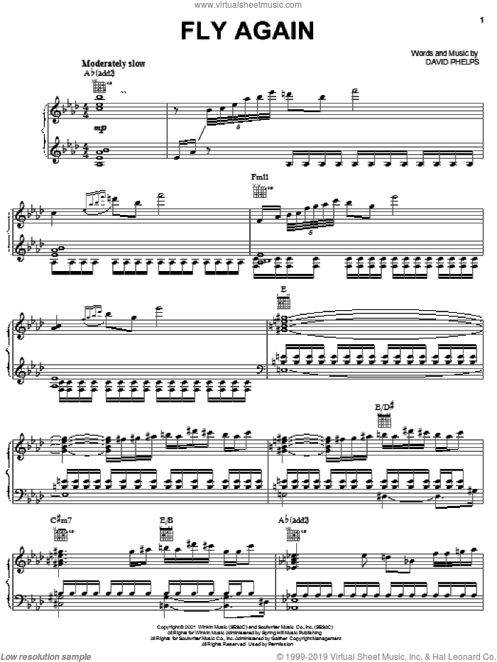 Fly Again sheet music for voice, piano or guitar by David Phelps, intermediate skill level