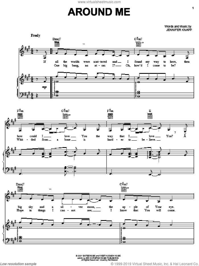 Around Me sheet music for voice, piano or guitar by Jennifer Knapp, intermediate skill level
