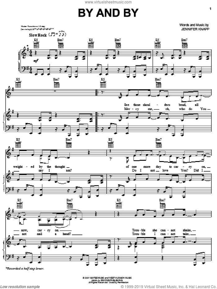 By And By sheet music for voice, piano or guitar by Jennifer Knapp, intermediate skill level