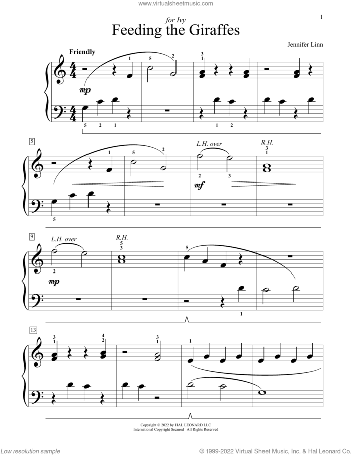 Feeding The Giraffes sheet music for piano solo (elementary) by Jennifer Linn, beginner piano (elementary)