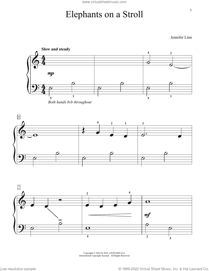 Elephants On A Stroll sheet music for piano solo (elementary) by Jennifer Linn, beginner piano (elementary)