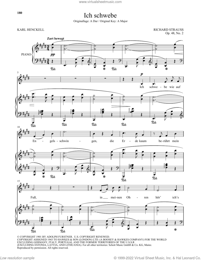 Ich Schwebe (Low Voice) sheet music for voice and piano (Low Voice) by Richard Strauss and Karl Henckell, classical score, intermediate skill level