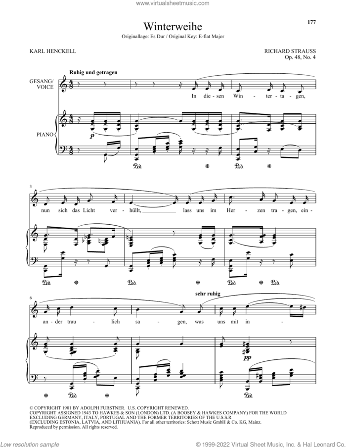 Winterweihe (Low Voice) sheet music for voice and piano (Low Voice) by Richard Strauss and Karl Henckell, classical score, intermediate skill level