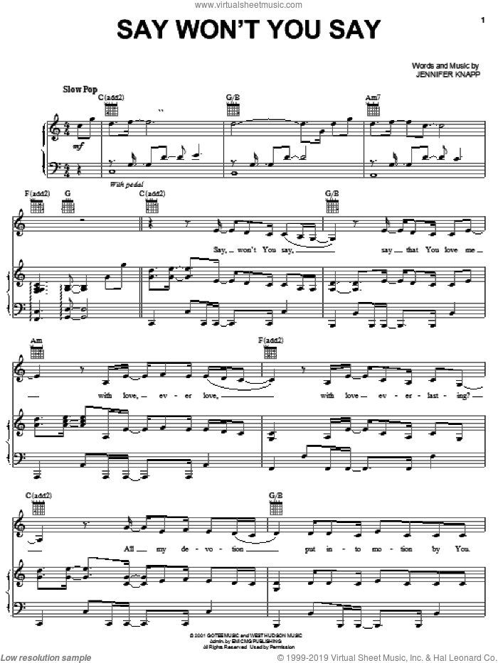 Say Won't You Say sheet music for voice, piano or guitar by Jennifer Knapp, intermediate skill level