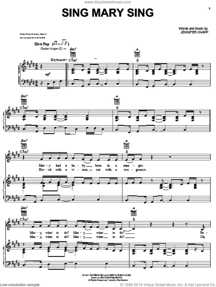 Sing Mary Sing sheet music for voice, piano or guitar by Jennifer Knapp, intermediate skill level