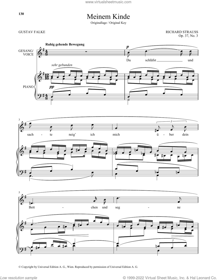 Meinem Kinde (High Voice) sheet music for voice and piano (High Voice) by Richard Strauss and Gustav Falke, classical score, intermediate skill level