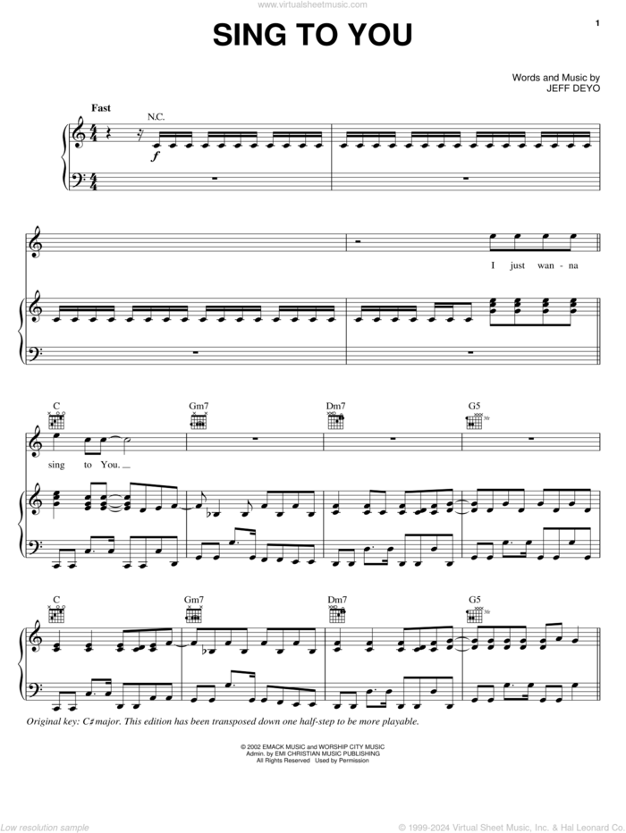 Sing To You sheet music for voice, piano or guitar by Jeff Deyo, intermediate skill level