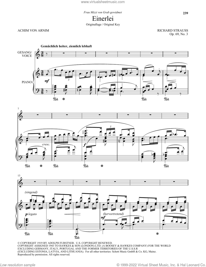 Einerlei (High Voice) sheet music for voice and piano (High Voice) by Richard Strauss and Achim von Arnim, classical score, intermediate skill level