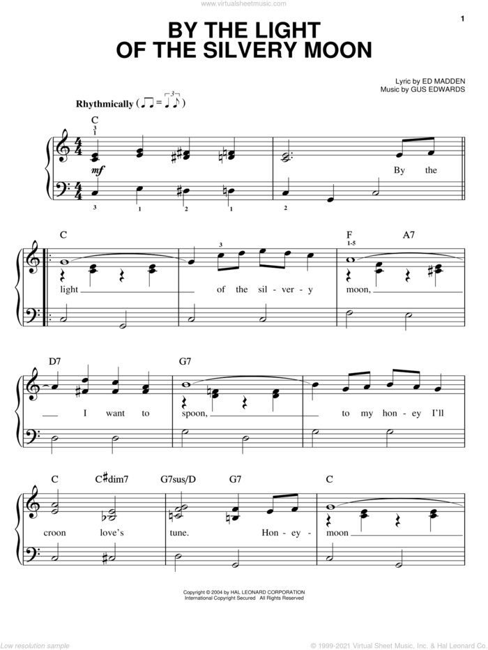 By The Light Of The Silvery Moon sheet music for piano solo by Little Richard, Johnny Winter, Les Paul, Ed Madden and Gus Edwards, easy skill level