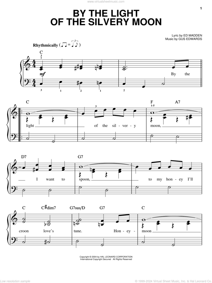 By The Light Of The Silvery Moon sheet music for piano solo by Little Richard, Johnny Winter, Les Paul, Ed Madden and Gus Edwards, easy skill level