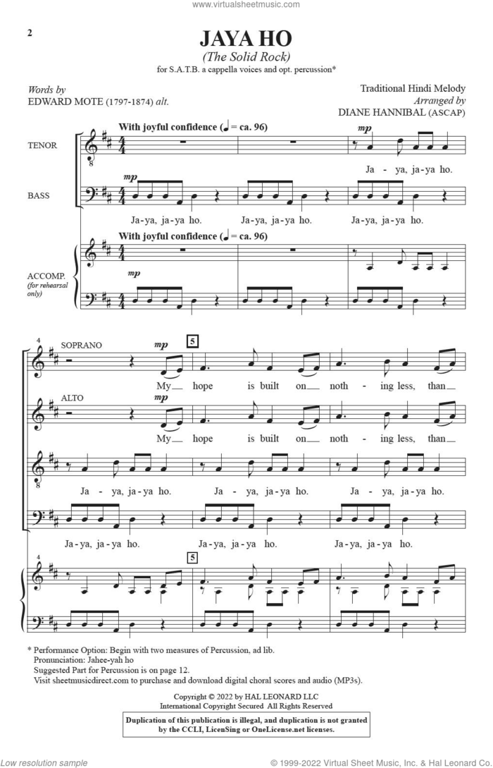 Jaya Ho (The Solid Rock) (arr. Diane Hannibal) sheet music for choir (SATB: soprano, alto, tenor, bass) by Edward Mote, Diane Hannibal and Traditional Hindu Melody, intermediate skill level