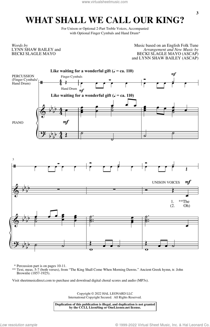What Shall We Call Our King? sheet music for choir by Becki Slagle Mayo, Lynn Shaw Bailey, Lynn Shaw Bailey and Becki Slagle Mayo and English Folktune, intermediate skill level