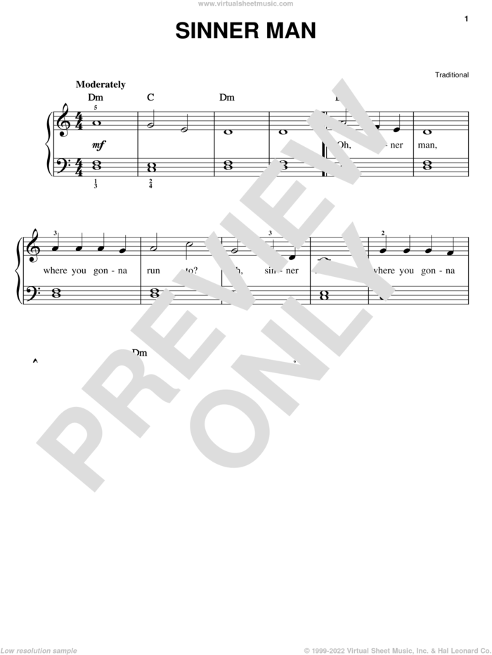 Sinner Man sheet music for piano solo, easy skill level