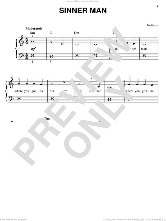 Sinner Man sheet music for piano solo, easy skill level