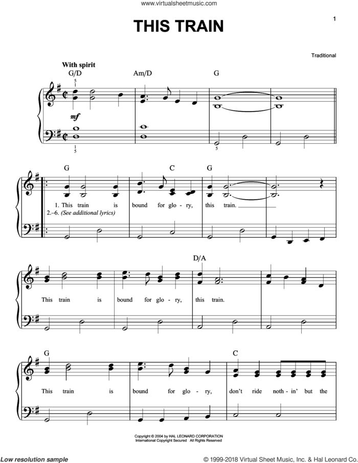 This Train sheet music for piano solo, easy skill level