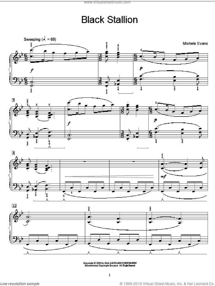 Black Stallion sheet music for piano solo (elementary) by Michele Evans, beginner piano (elementary)