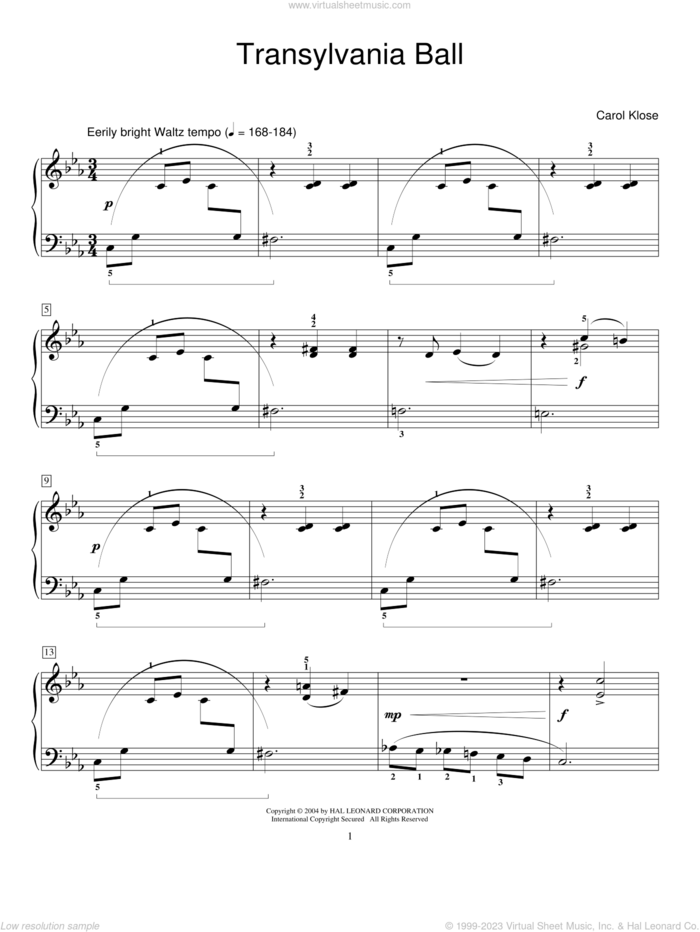 Translyvania Ball sheet music for piano solo (elementary) by Carol Klose and Miscellaneous, beginner piano (elementary)
