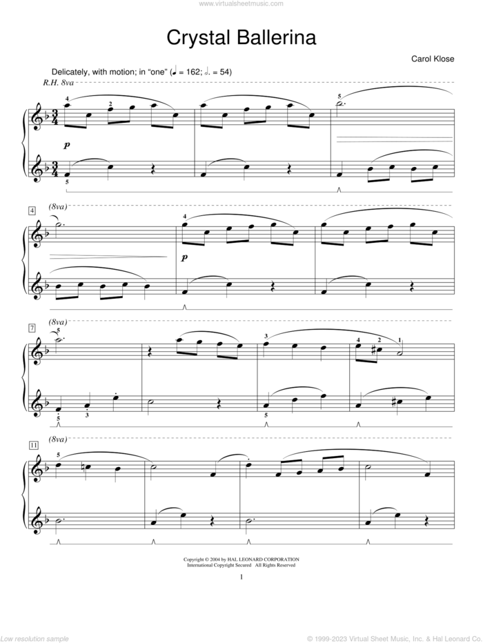 Crystal Ballerina sheet music for piano solo (elementary) by Carol Klose and Miscellaneous, beginner piano (elementary)