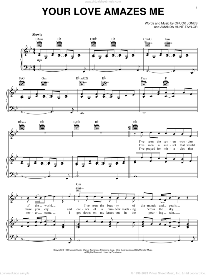 Your Love Amazes Me sheet music for voice, piano or guitar by John Berry, Amanda Hunt-Taylor and Chuck Jones, wedding score, intermediate skill level