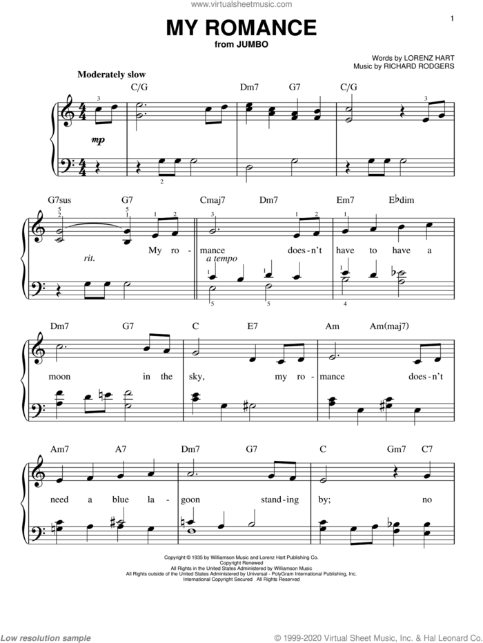 My Romance sheet music for piano solo by Tony Bennett, Bill Evans, Rodgers & Hart, Lorenz Hart and Richard Rodgers, easy skill level