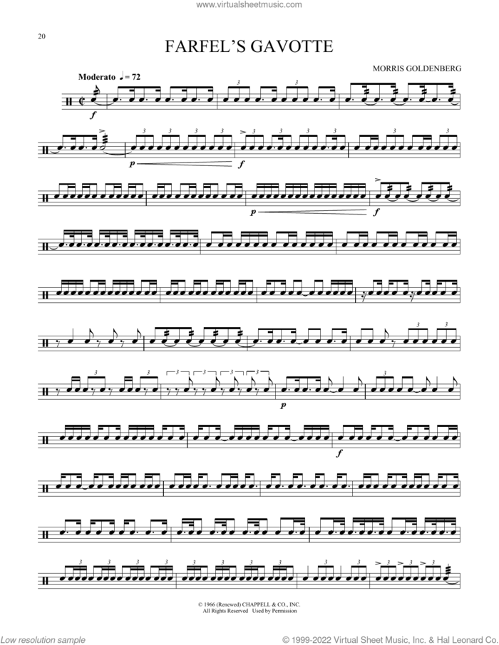 Farfel's Gavotte sheet music for Snare Drum Solo (percussions, drums) by Morris Goldenberg, classical score, intermediate skill level