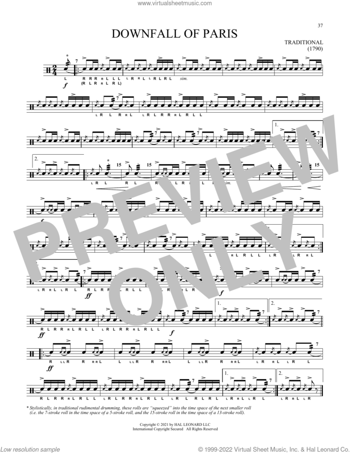 Downfall Of Paris sheet music for Snare Drum Solo (percussions, drums), classical score, intermediate skill level