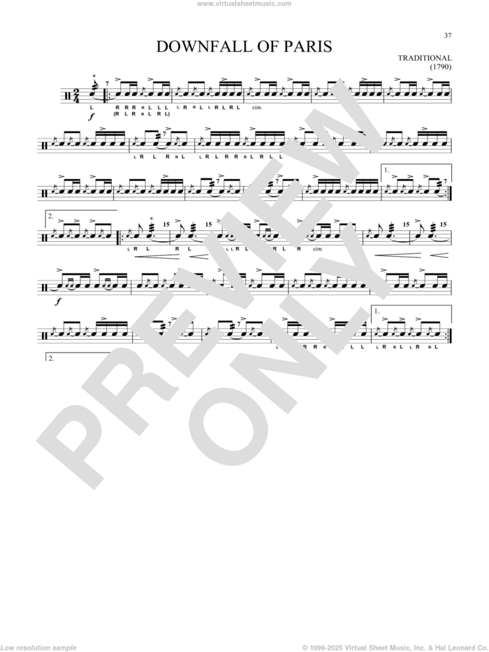 Downfall Of Paris sheet music for Snare Drum Solo (percussions, drums), classical score, intermediate skill level