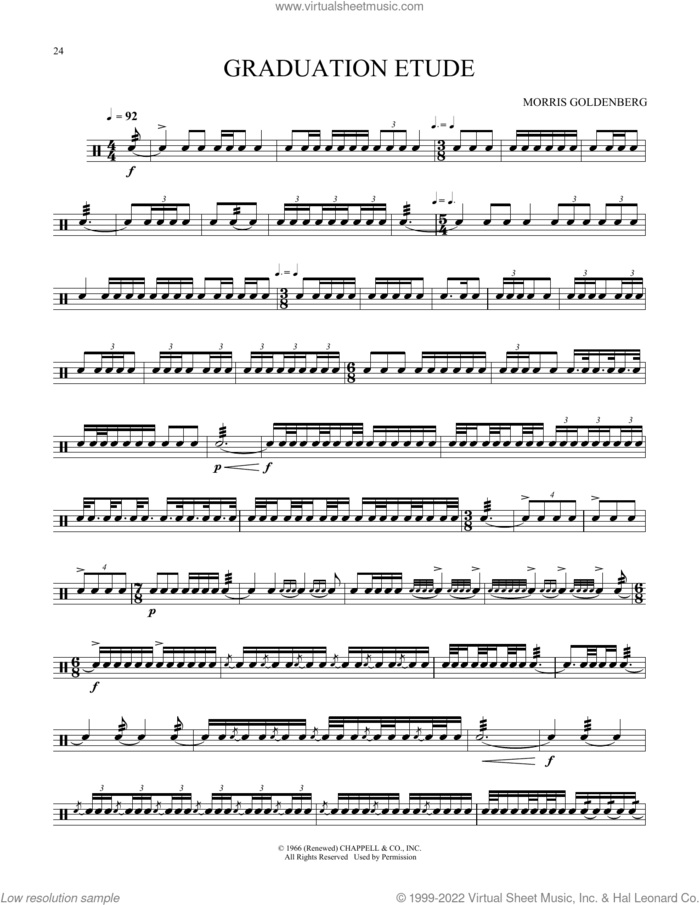 Graduation Etude sheet music for Snare Drum Solo (percussions, drums) by Morris Goldenberg, classical score, intermediate skill level