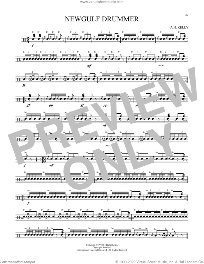Newgulf Drummer sheet music for Snare Drum Solo (percussions, drums) by A.H. Kelly, classical score, intermediate skill level