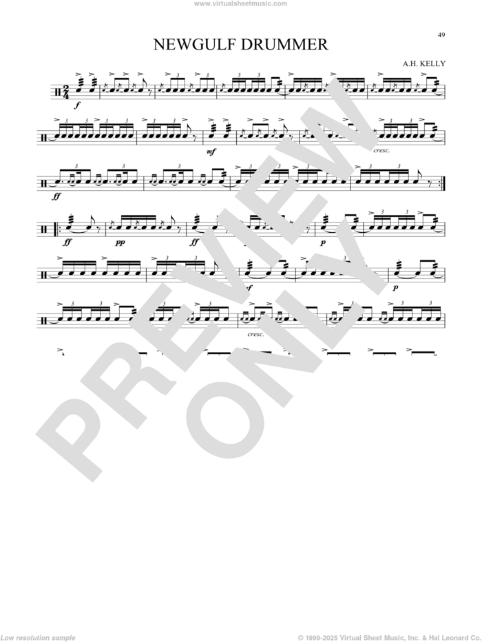 Newgulf Drummer sheet music for Snare Drum Solo (percussions, drums) by A.H. Kelly, classical score, intermediate skill level