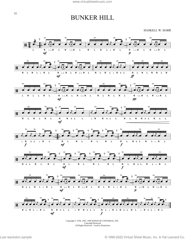 Bunker Hill sheet music for Snare Drum Solo (percussions, drums) by Haskell W. Harr, classical score, intermediate skill level