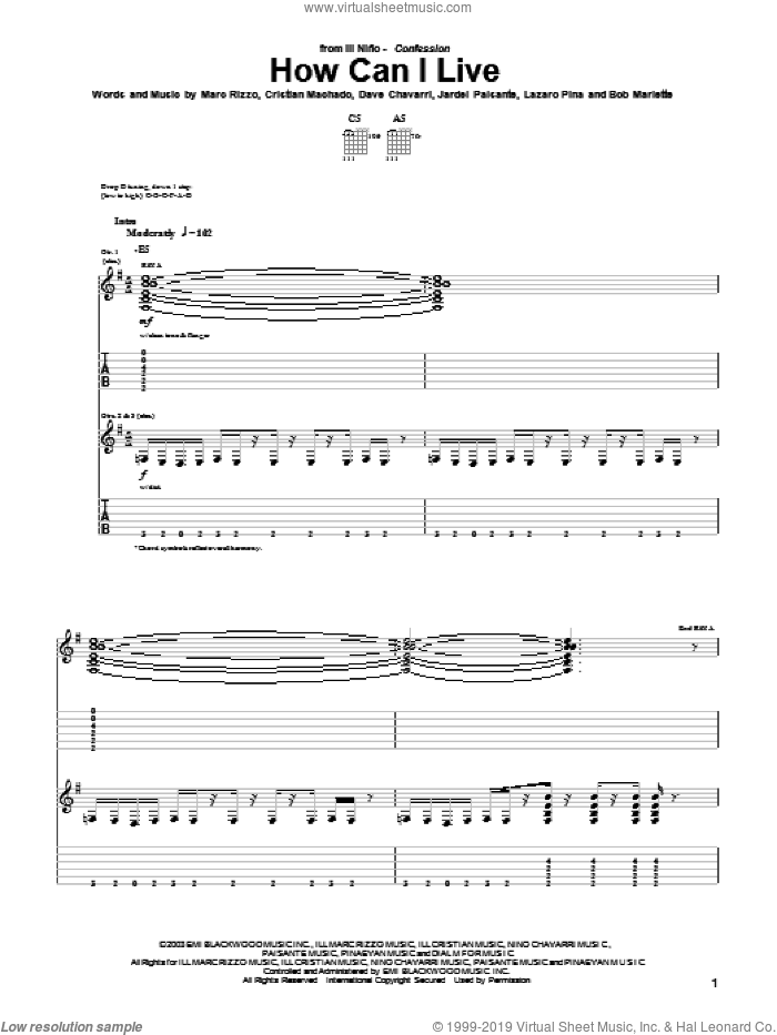 How Can I Live sheet music for guitar (tablature) by Ill Nino, Cristian Machado, Dave Chavarri and Marc Rizzo, intermediate skill level