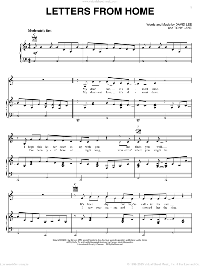 Letters From Home sheet music for voice, piano or guitar by John Michael Montgomery, David Lee and Tony Lane, intermediate skill level