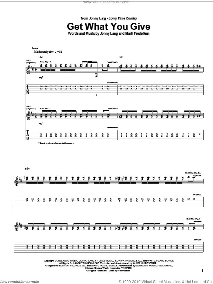 Get What You Give sheet music for guitar (tablature) by Jonny Lang and Marti Frederiksen, intermediate skill level