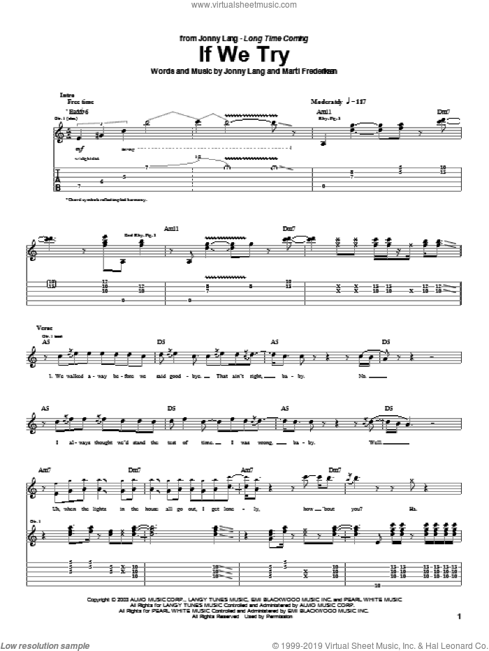 If We Try sheet music for guitar (tablature) by Jonny Lang and Marti Frederiksen, intermediate skill level